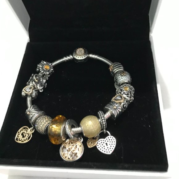 Pandora Bracelet with Real Gold & Sterling Silver Charms - Picture 1 of 1